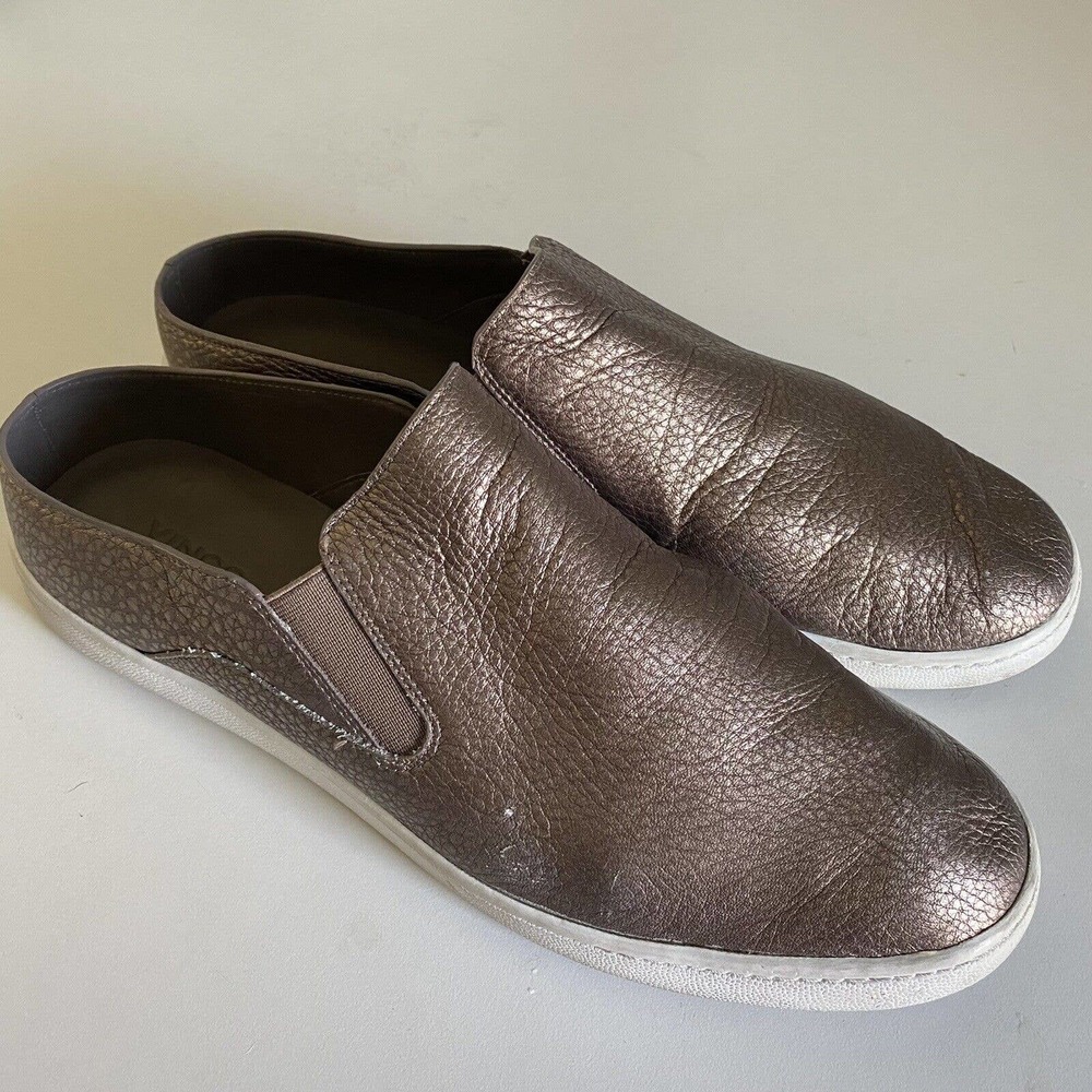 Vince Loafer Metallic Leather Sneaker Silver Gray Round Toe Flat 40 10 W…